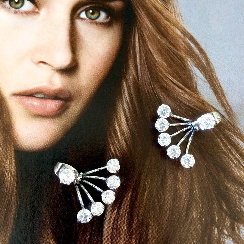 CZ ear jackets. Fan jacket earrings.